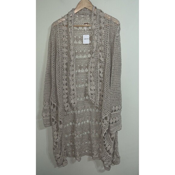 NWT Free People Silk-LinenCrochet Maxi Bohemian Cardigan Sweater DusterS